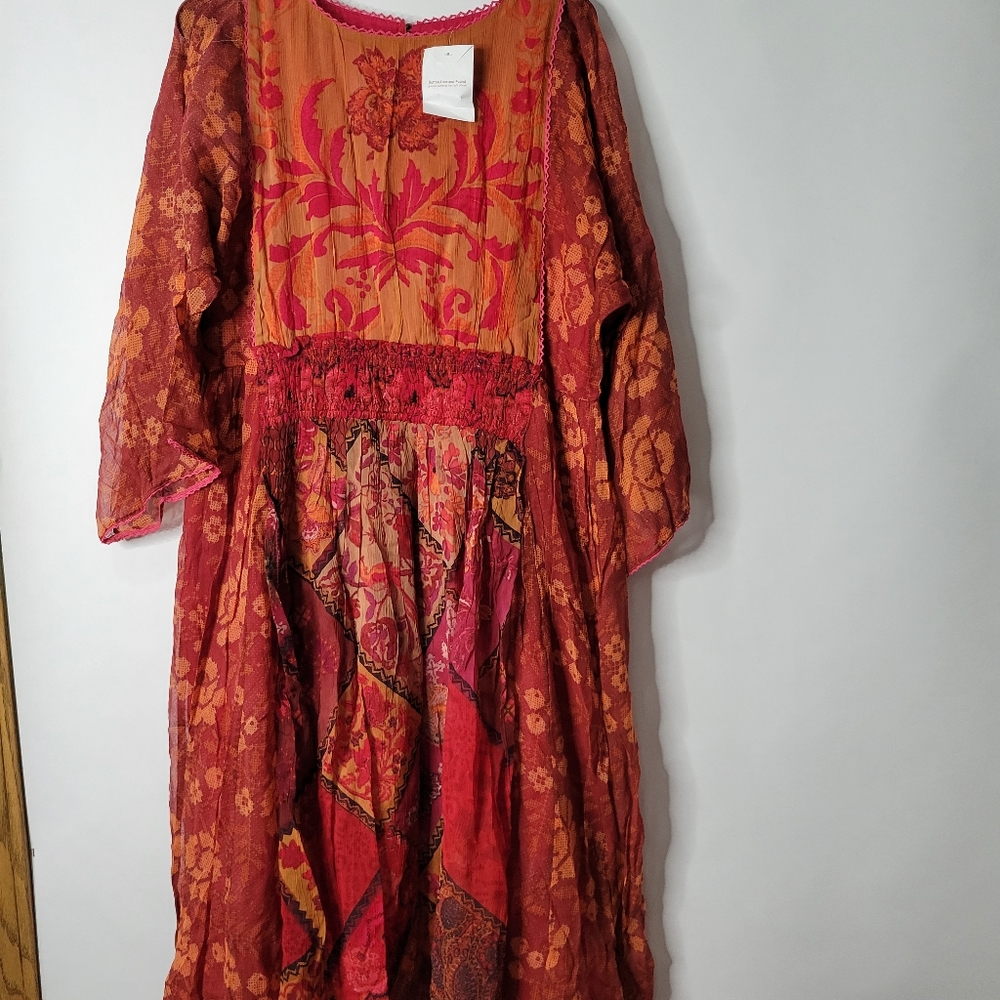 Soft Surroundings Boho Prarie Floral Paisley Midi Dress PXL